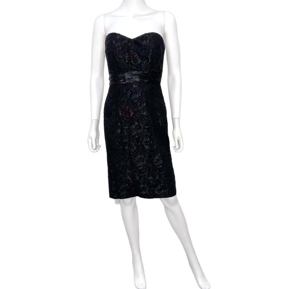 Theia Strapless Shimmer Lace Sweetheart Neckline Mini Dress in Black Size 4 - Picture 3 of 14